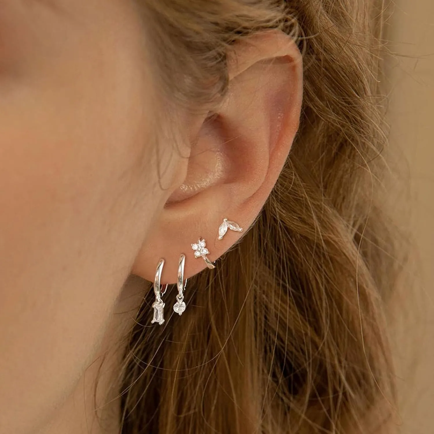 Dainty Silver Earrings for Women 14k Gold Plated Lightweight Hoop Earrings Set for Women Trendy Small Silver Hoop Huggie Jewelry