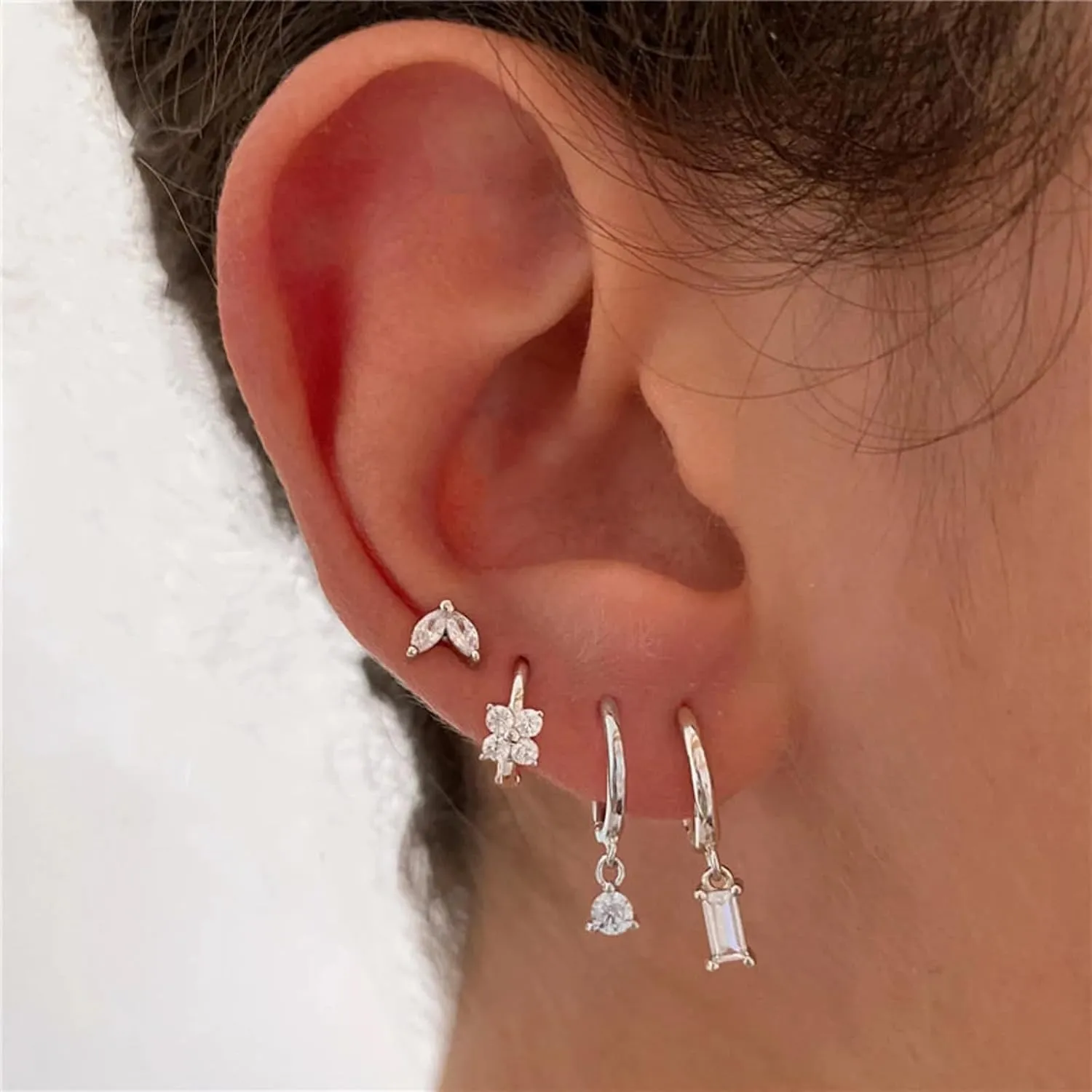 Dainty Silver Earrings for Women 14k Gold Plated Lightweight Hoop Earrings Set for Women Trendy Small Silver Hoop Huggie Jewelry