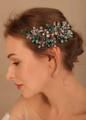 Denifery Pink Crystal Headpiece Bridal Hair Piece Rose Opal Crystal Wedding hair piece Opal Bridal Hairband Wedding Hair Accessory (Green)