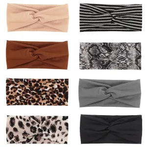 DRESHOW 8 Pack Headbands for Women Girls Vintage Leopard Headband Knotted Headwraps Criss Cross Hair Bands Accessories
