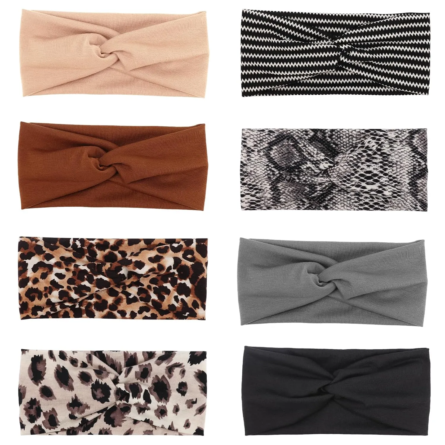 DRESHOW 8 Pack Headbands for Women Girls Vintage Leopard Headband Knotted Headwraps Criss Cross Hair Bands Accessories