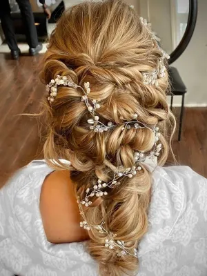 EASEDAILY Bride Wedding Hair Vine Silver Pearl Long Headpieces Crystal Headpiece Rhinestone Bridal Hair Accessories for Women and Girls (28inch)