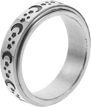 Elegant Moon and Star Titanium Steel Ring Rotatable Couples Ring Smooth Surface