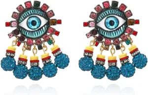 Evil Eye Beaded Dangle Earrings - Hypoallergenic Blue Eye Studs