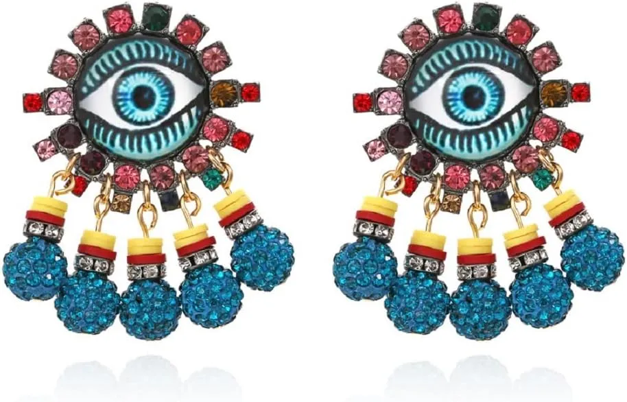 Evil Eye Beaded Dangle Earrings - Hypoallergenic Blue Eye Studs