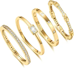 EXGOX Dainty Stackable Gold Rings - 14K Gold Plated, Non Tarnish Cubic Zirconia Stacking & Thumb Knuckle Rings (4pcs Size 7-11)