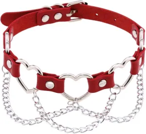 eYLun Women Goth Choker Punk Heart Leather Chain Collar Necklaces