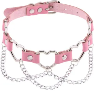 eYLun Women Goth Choker Punk Heart Leather Chain Collar Necklaces