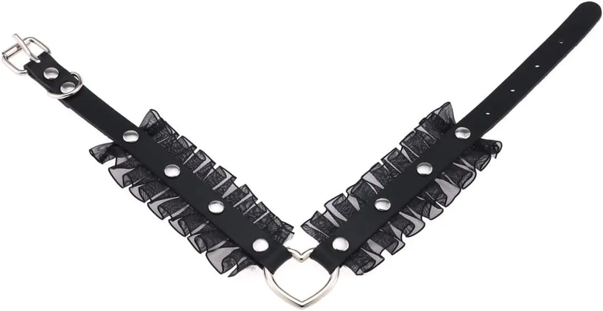 eYLun Women Gothic Goth Adjustable Choker, Lace Heart Punk Leather Collar Necklaces