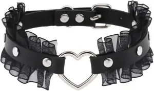 eYLun Women Gothic Goth Adjustable Choker, Lace Heart Punk Leather Collar Necklaces