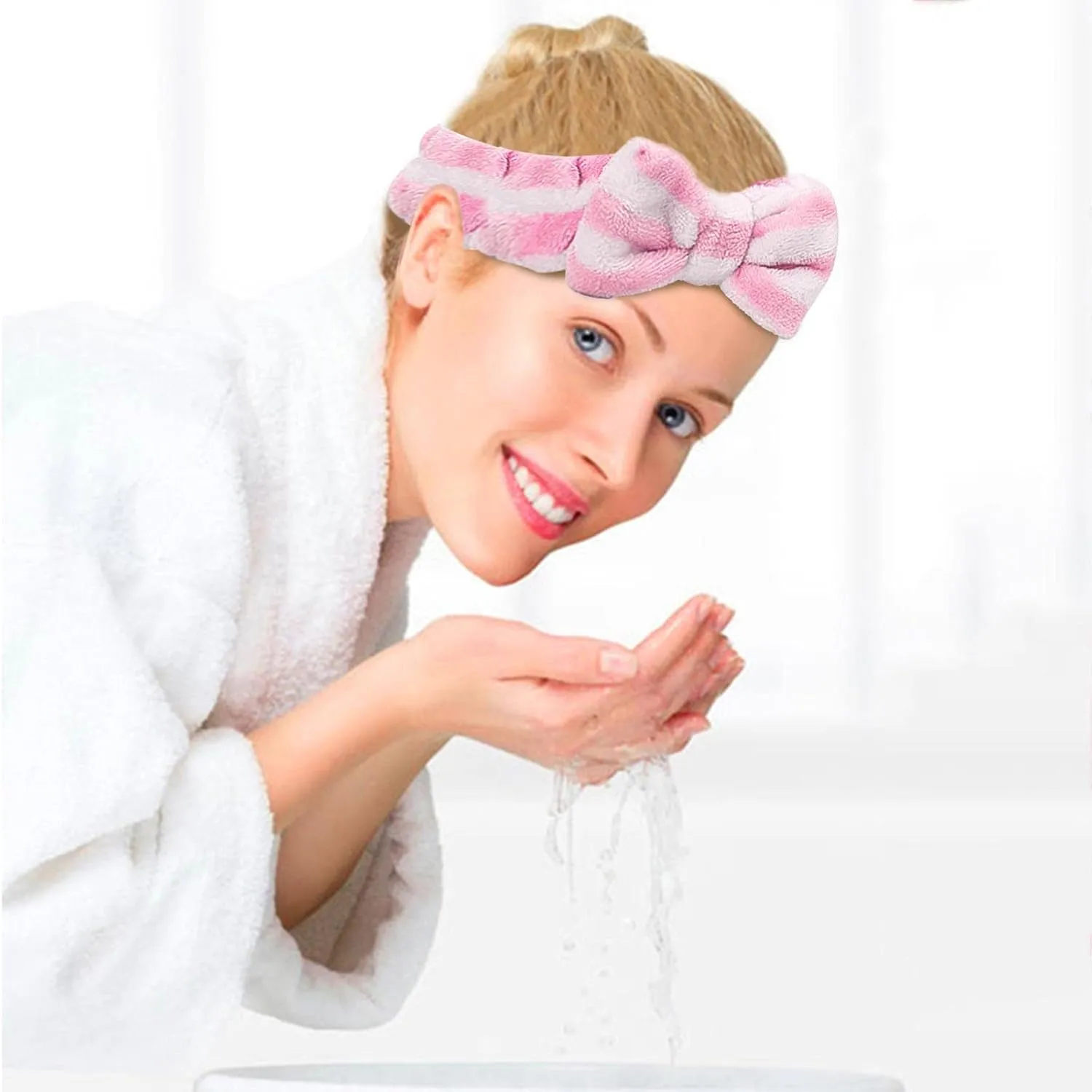 Face Wash Women's Facial Makeup Hydrotherapy Headband 1 Piece Bow Hairband Headband For Shower Headband Soft Coral Velvet
