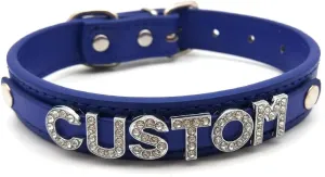 Fashion Personalised Name Leather Choker For Women - Sexy Royal Blue Rhinestone Letters Diy Necklace Punk Rock Gothic Custom Letters Collar Necklaces Cosplay Jewellery