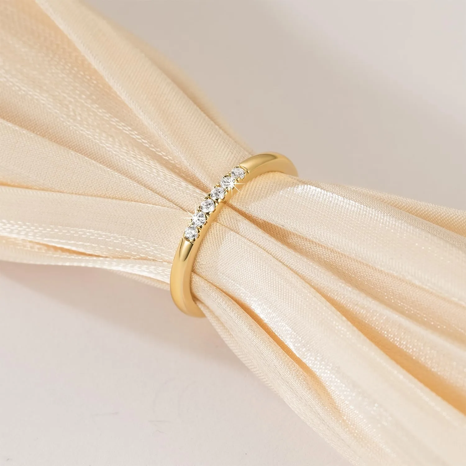 FENIMI 14K Gold Rings for Women Cubic Zirconia Gold Rings Simplicity Stackable Non Tarnish Wedding Bands for Women Available Sizes 5-9