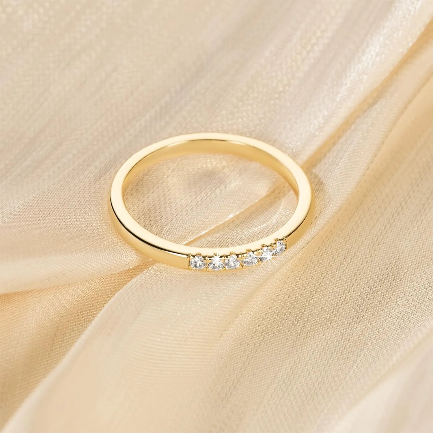 FENIMI 14K Gold Rings for Women Cubic Zirconia Gold Rings Simplicity Stackable Non Tarnish Wedding Bands for Women Available Sizes 5-9