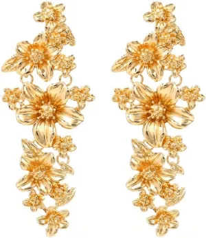Flower Earrings for Women, Flower Floral Earrings Flower Chandelier Dangle Earrings Hypoallergenic, Gold Hawaiian Flowers Drop Earrings, Flower Jewelry Funny Earrings