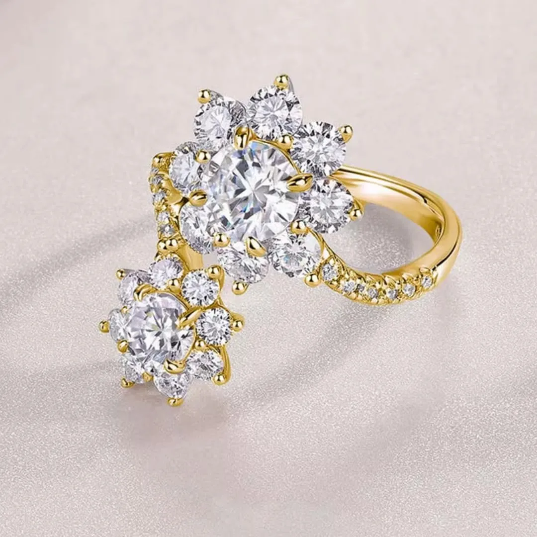 Flower Moissanite Engagement Ring | Lab Grown 3.7 Carat Diamond & 18k Gold Plated Ring | Moissanite Rings for Women | S925 Sterling Silver Rings | Moissanite Ring | Gold Rings for Women Non Tarnish