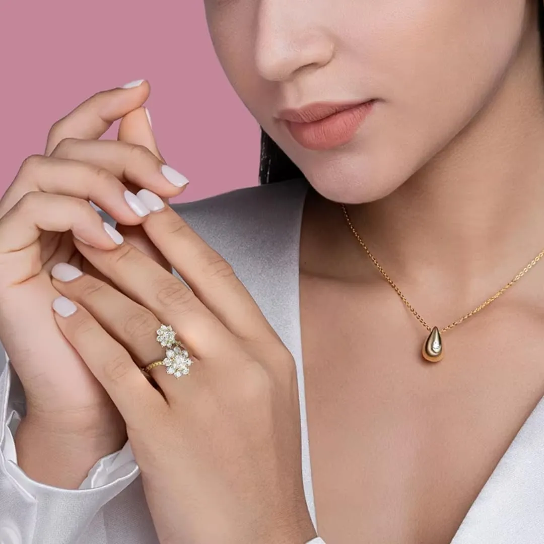 Flower Moissanite Engagement Ring | Lab Grown 3.7 Carat Diamond & 18k Gold Plated Ring | Moissanite Rings for Women | S925 Sterling Silver Rings | Moissanite Ring | Gold Rings for Women Non Tarnish