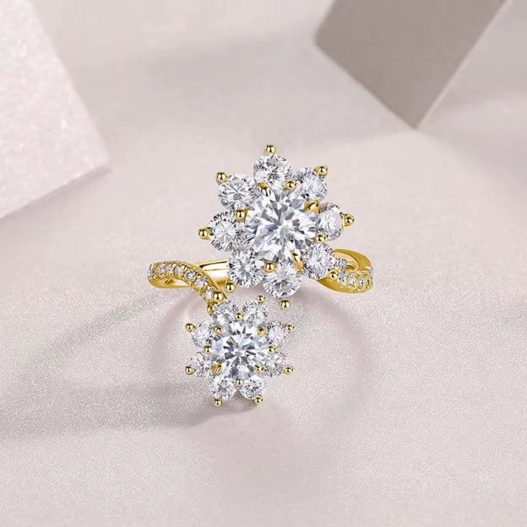 Flower Moissanite Engagement Ring | Lab Grown 3.7 Carat Diamond & 18k Gold Plated Ring | Moissanite Rings for Women | S925 Sterling Silver Rings | Moissanite Ring | Gold Rings for Women Non Tarnish