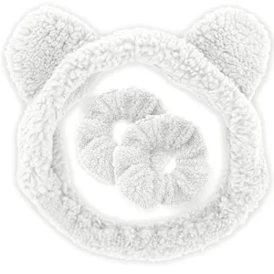 FROG SAC Spa Headband for Washing Face, Teddy Bear Skincare Makeup Headbands with Wrist Bands, Girls Fluffy Facewashing Skin Care Make Up Animal Head Band Hair Accessories for Women