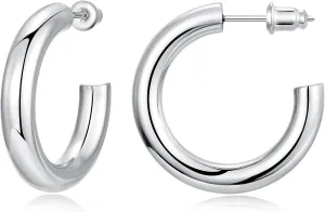 Gacimy Chunky Gold Hoop Earrings for Women 14K Real Gold Plated, 925 Sterling Silver Post Hoops for Women