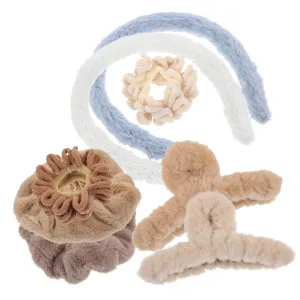Gatuida Versatile Plush Hair Tie Set 8pc Hair Clip Headband Accessory Kit for Women Girls