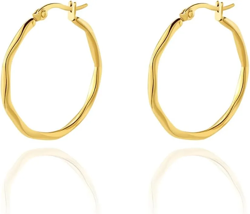 Geometric Hoop Earrings for Women 18K Gold Plated Stainless Steel 30mm Minimalist Huggie Hoops Earrings Ear Jewelry