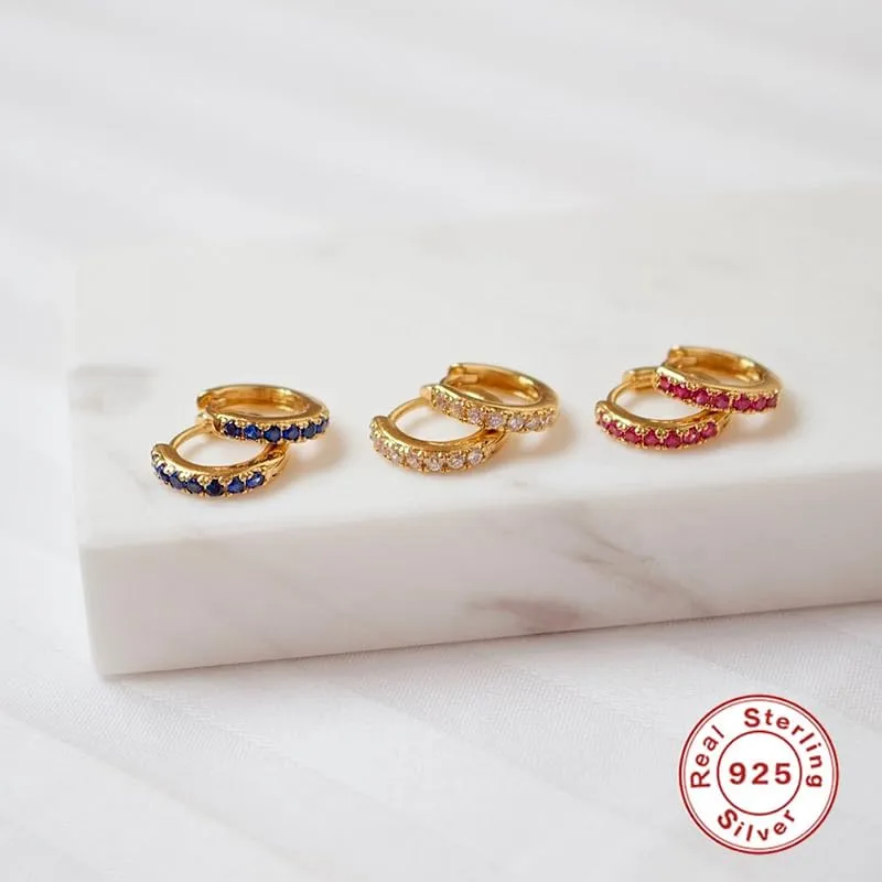 Geometry Round Colorful Crystals Hoop Earrings For Women Girls Unusual Earrings Cartilage 925 Sterling Silver Pendientes