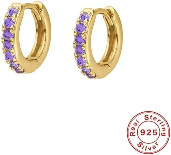 Geometry Round Colorful Crystals Hoop Earrings For Women Girls Unusual Earrings Cartilage 925 Sterling Silver Pendientes