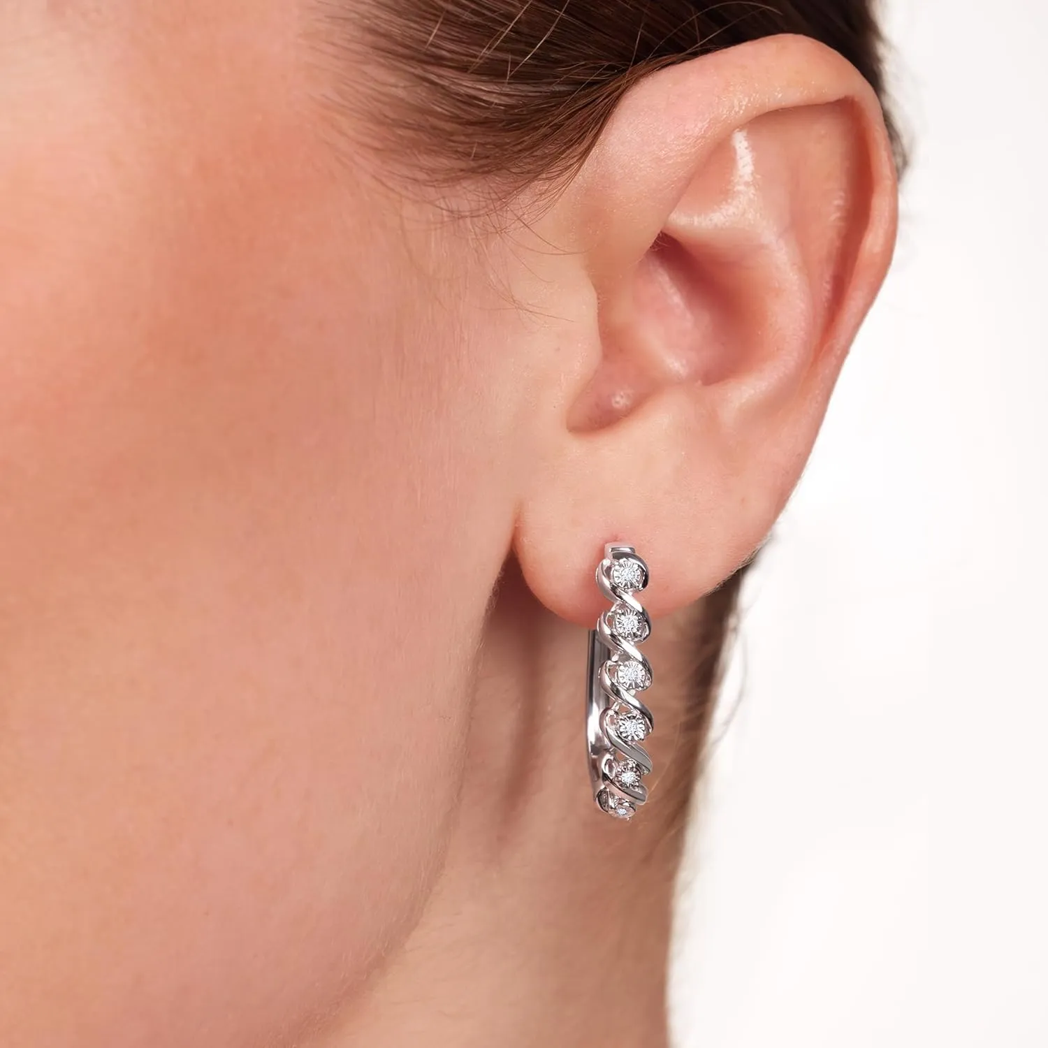 GILDED Lab-Grown Diamond Hoop Earrings for Women, Sterling Silver Hinged Hoops ?C Elegant Jewelry Gift box included