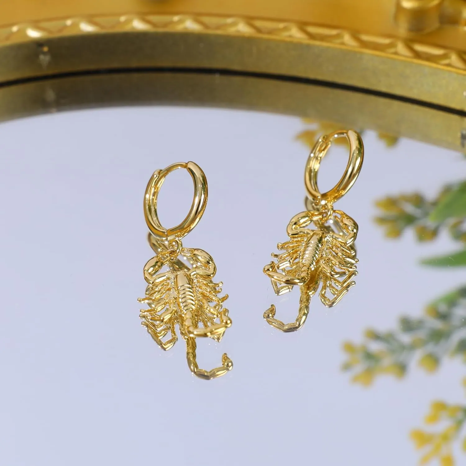 Gold Animal Fruit Huggie Hoop Earrings for Women, 14k Gold Plated Dangle Cute Small Scorpion Cross Bow Butterfly Cherry Rocket Leopard Charm Hoop Earrings Fashion Drop Earrings Jewelry Gifts