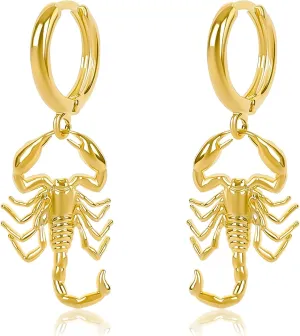 Gold Animal Fruit Huggie Hoop Earrings for Women, 14k Gold Plated Dangle Cute Small Scorpion Cross Bow Butterfly Cherry Rocket Leopard Charm Hoop Earrings Fashion Drop Earrings Jewelry Gifts