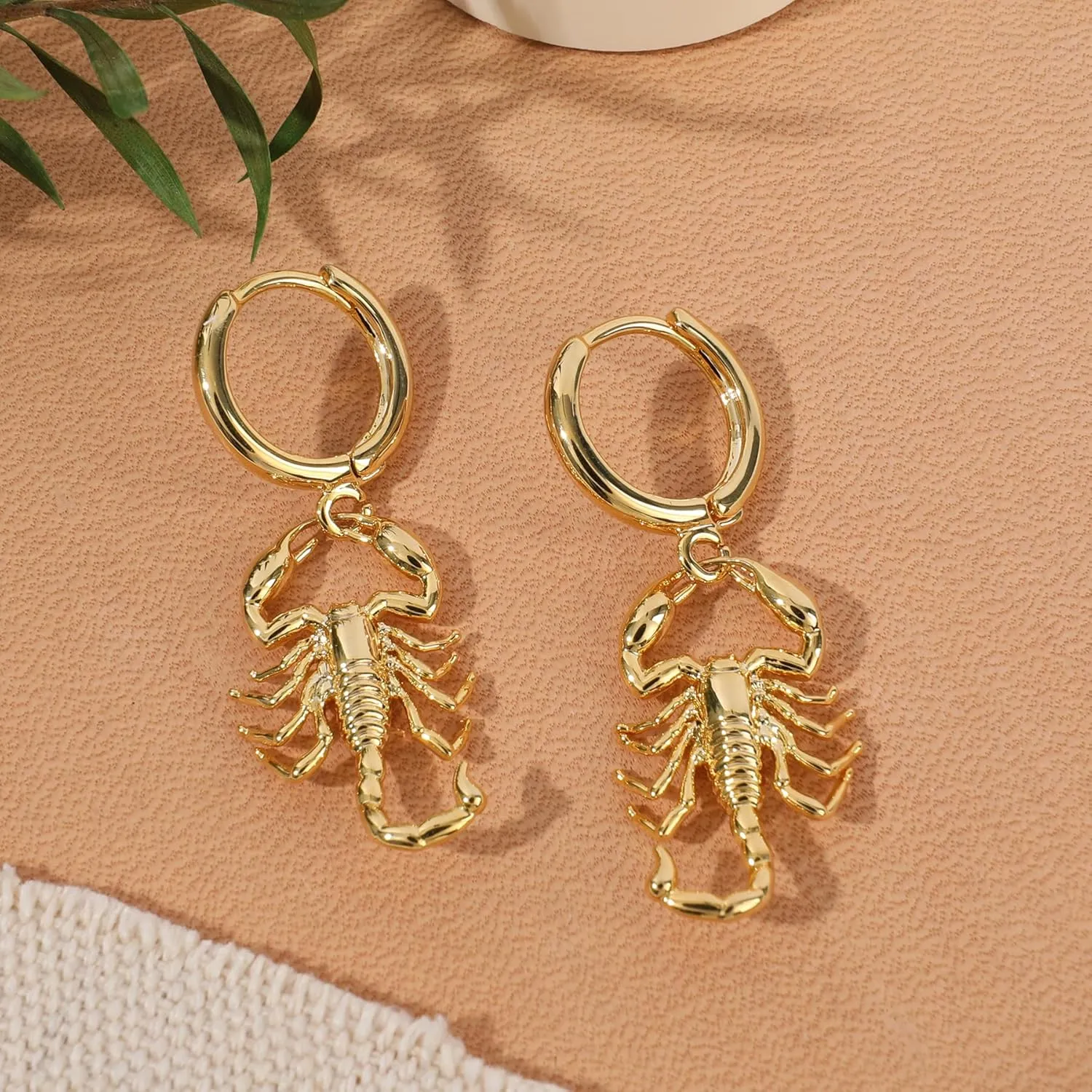 Gold Animal Fruit Huggie Hoop Earrings for Women, 14k Gold Plated Dangle Cute Small Scorpion Cross Bow Butterfly Cherry Rocket Leopard Charm Hoop Earrings Fashion Drop Earrings Jewelry Gifts