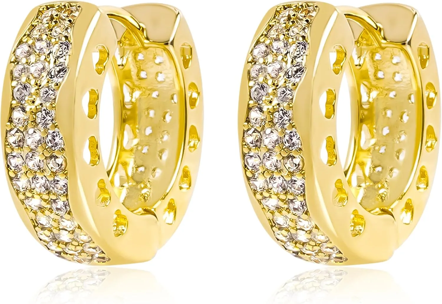 Gold Cubic Zirconia Chunky Hoop Earrings for Women 14K Gold Plated Thick Chunky Huggie Hoop Earrings with Hollow Heart Earrings Sparkly CZ Hoop Post Earrings Lightweight Trendy Jewelry Gift for Women