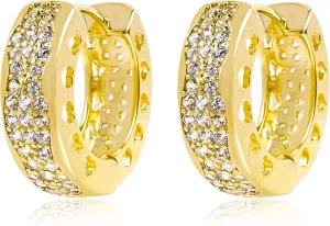 Gold Cubic Zirconia Chunky Hoop Earrings for Women 14K Gold Plated Thick Chunky Huggie Hoop Earrings with Hollow Heart Earrings Sparkly CZ Hoop Post Earrings Lightweight Trendy Jewelry Gift for Women