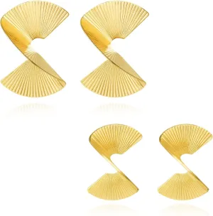 Gold Drop Dangle Stud Earrings Exaggerated Dangle Earrings for Women Geometric Statement Earring for Women, Large And Small Drop 2PCS