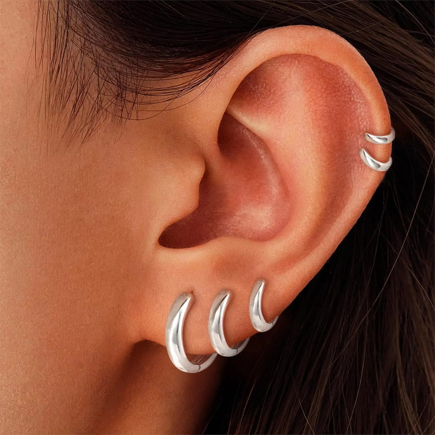 Gold Hoop Earrings Set for Women Men Chunky Gold Silver Hoop Earrings 14K Gold Filled Hypoallergenic Stack Cartilage Earrings Dainty Trendy Clip On Jewelry Gifts