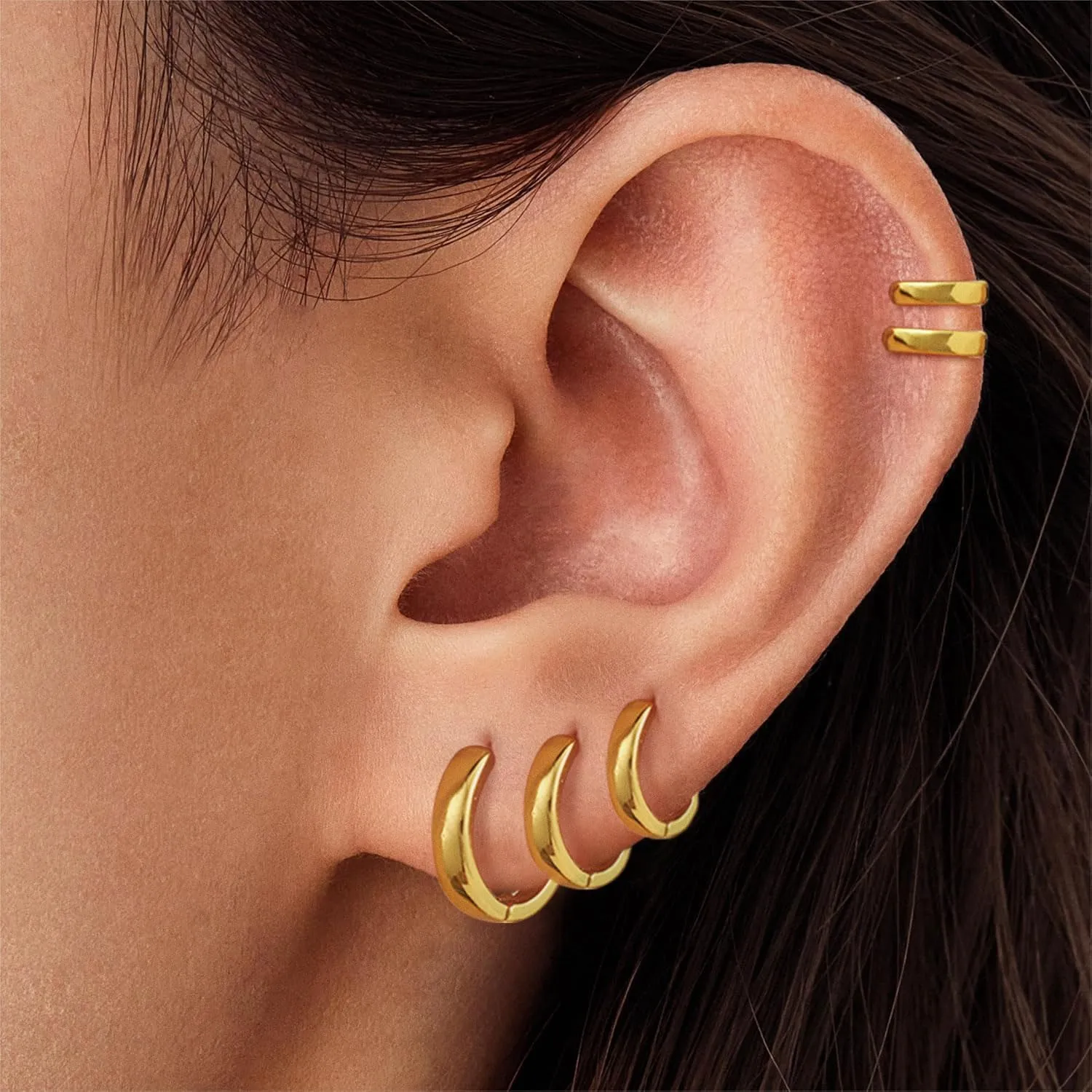 Gold Hoop Earrings Set for Women Men Chunky Gold Silver Hoop Earrings 14K Gold Filled Hypoallergenic Stack Cartilage Earrings Dainty Trendy Clip On Jewelry Gifts