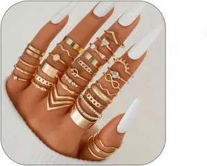Gold Knuckle Rings Set for Women, 14k Gold Plated Open Stacking Knuckle Midi Rings Dainty Cubic Zirconia Crystal Simple Hollow Cute Rings Pack Jewelry Gift