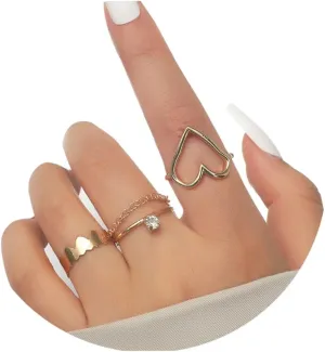 Gold Knuckle Rings Set for Women Dainty Heart Ring Vintage Cubic Zirconia Stacking Open Ring Fashion Jewelry