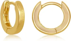 Gold Plated Brushed Sterling Silver 3x13mm Classic Huggie Hoop Earrings