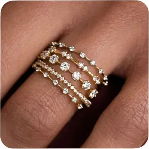 Gold Rings for Women Non Tarnish 14k Gold Plated Dainty Stackable Cubic Zirconia Thumb Stacking Wedding Bands for Women Eternity Promise Engagement Ring Set Jewelry Gift Size 6-10