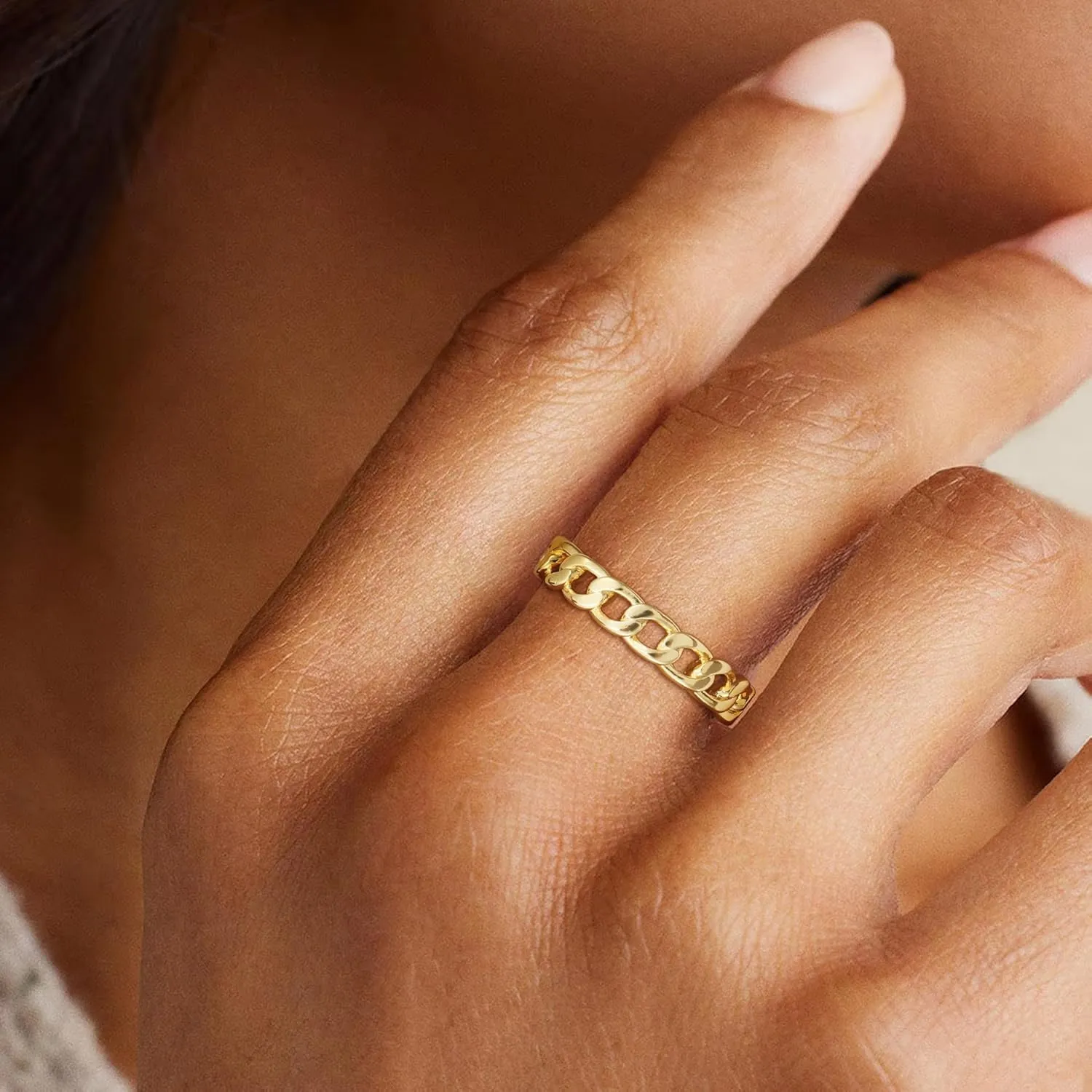 Gold Rings for Women Open Ring Adjustable Heart/Cuban/Wave/Twist Ring Engagement Wedding Jewelry Gift Promise for Her