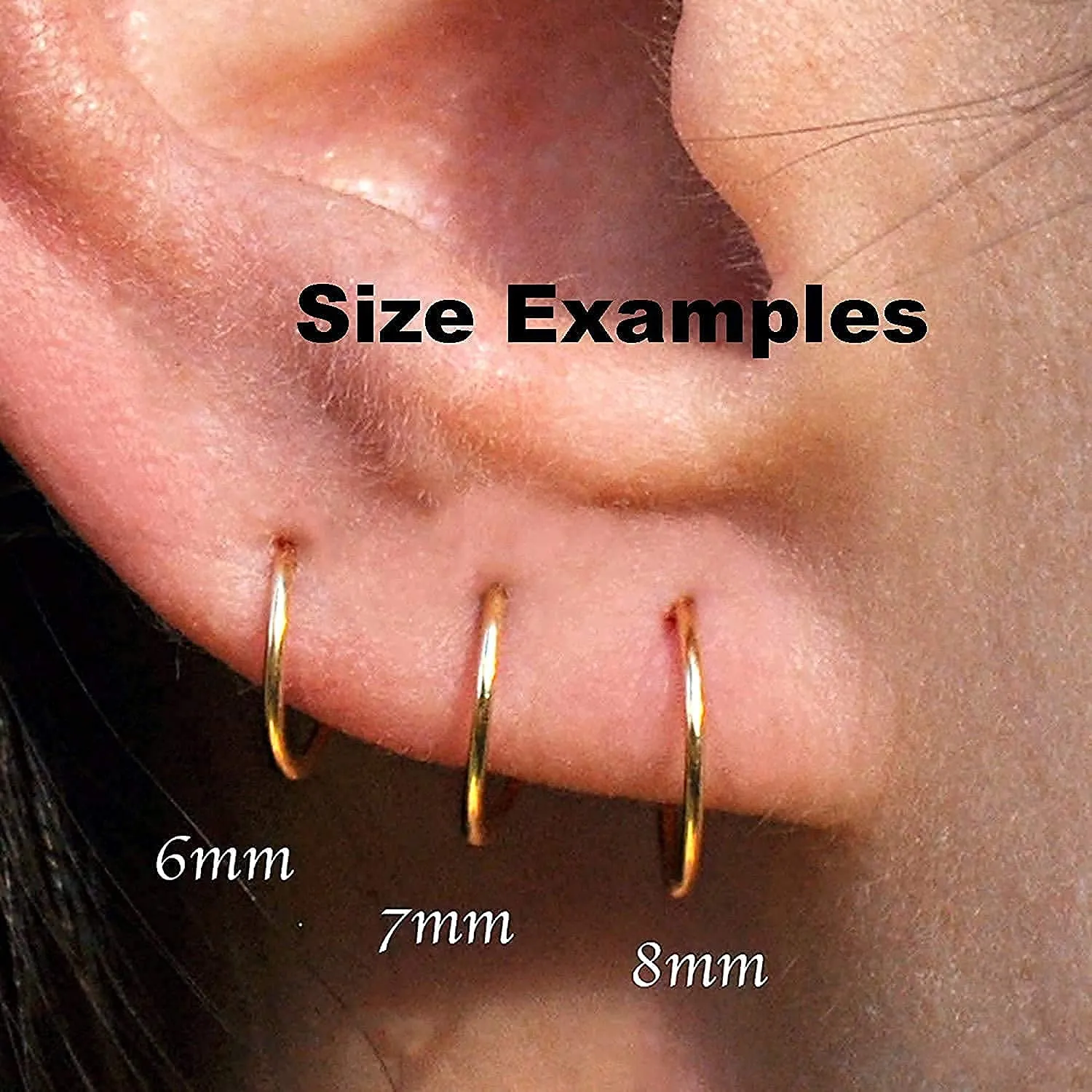 Gold, Sterling Silver Tiny Thin Hoop Earrings for Women Cartilage Nose Septum Helix Tragus Rings Multiple Piercing Jewelry, Hypoallergenic (7mm | 24 GA, 14K Rose Gold Filled)