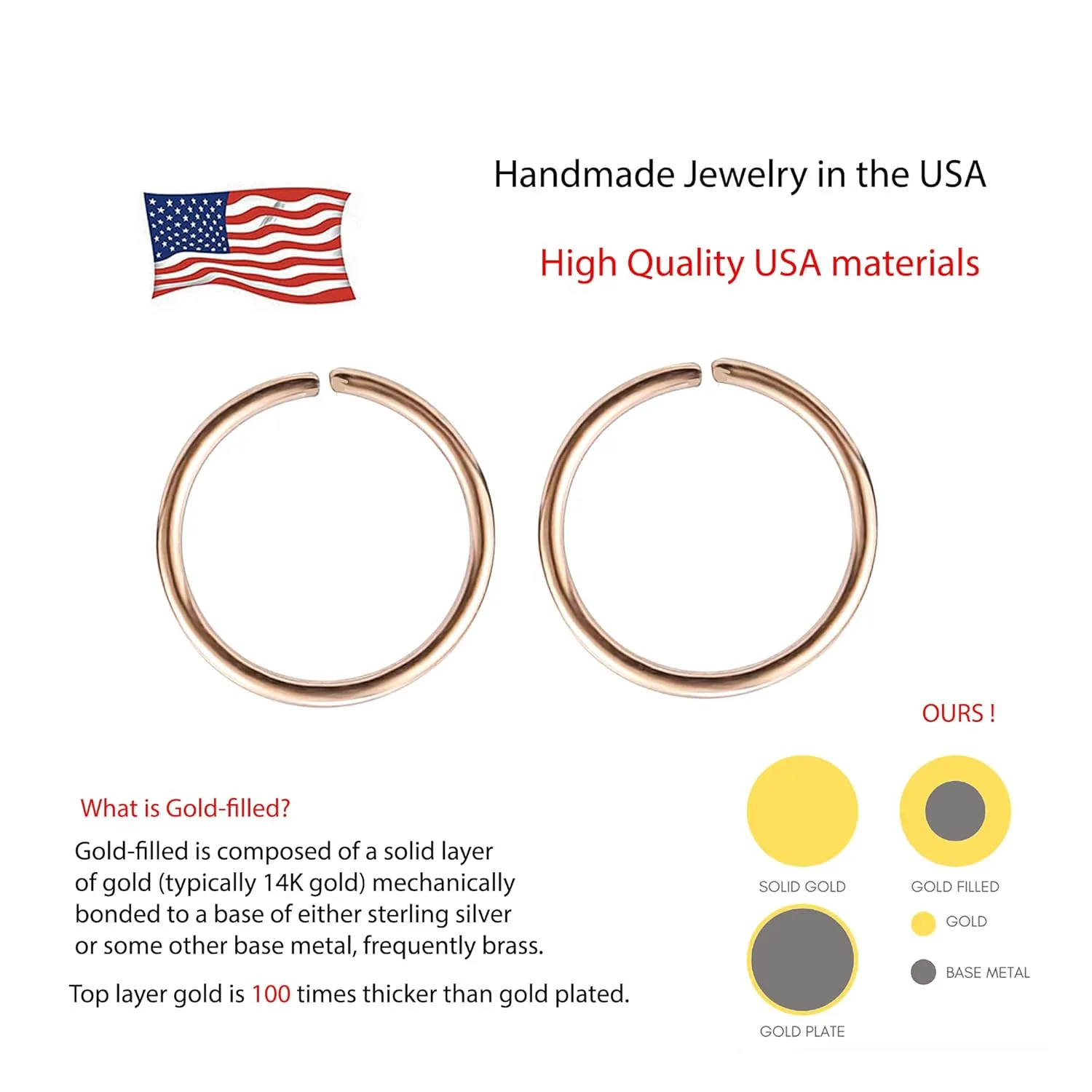 Gold, Sterling Silver Tiny Thin Hoop Earrings for Women Cartilage Nose Septum Helix Tragus Rings Multiple Piercing Jewelry, Hypoallergenic (7mm | 24 GA, 14K Rose Gold Filled)