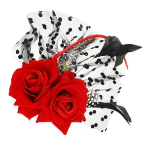 Gorgeous Red Rose Hair Clip for Weddings Masquerade and Photo Shoots Elegant Bridal Hair Pin Lace Accents for Brides Bridesmaids and Special Occasions