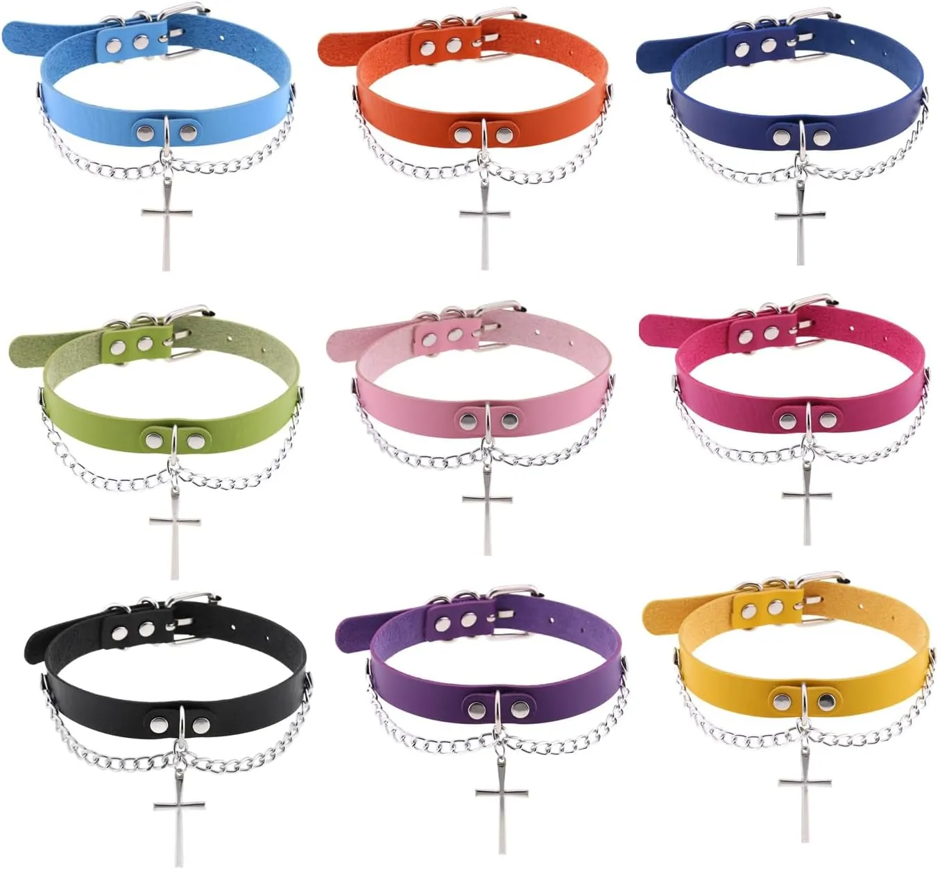 Goth PU Leather Cross Choker Collar Necklaces for Women Punk Costume Jewelry Adjustable