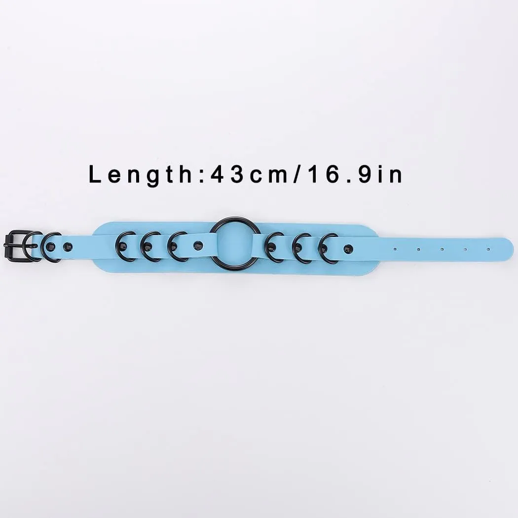 Gothic Leather Choker Necklace Punk Choker Collar Rings Nightclub Party Adjustable Necklaces Chain for Women