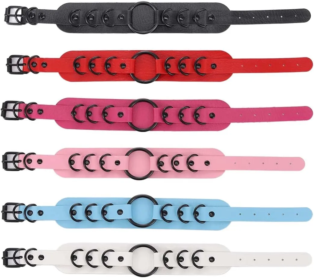 Gothic Leather Choker Necklace Punk Choker Collar Rings Nightclub Party Adjustable Necklaces Chain for Women