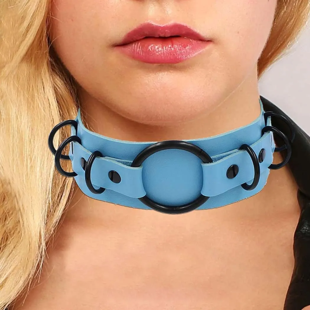 Gothic Leather Choker Necklace Punk Choker Collar Rings Nightclub Party Adjustable Necklaces Chain for Women