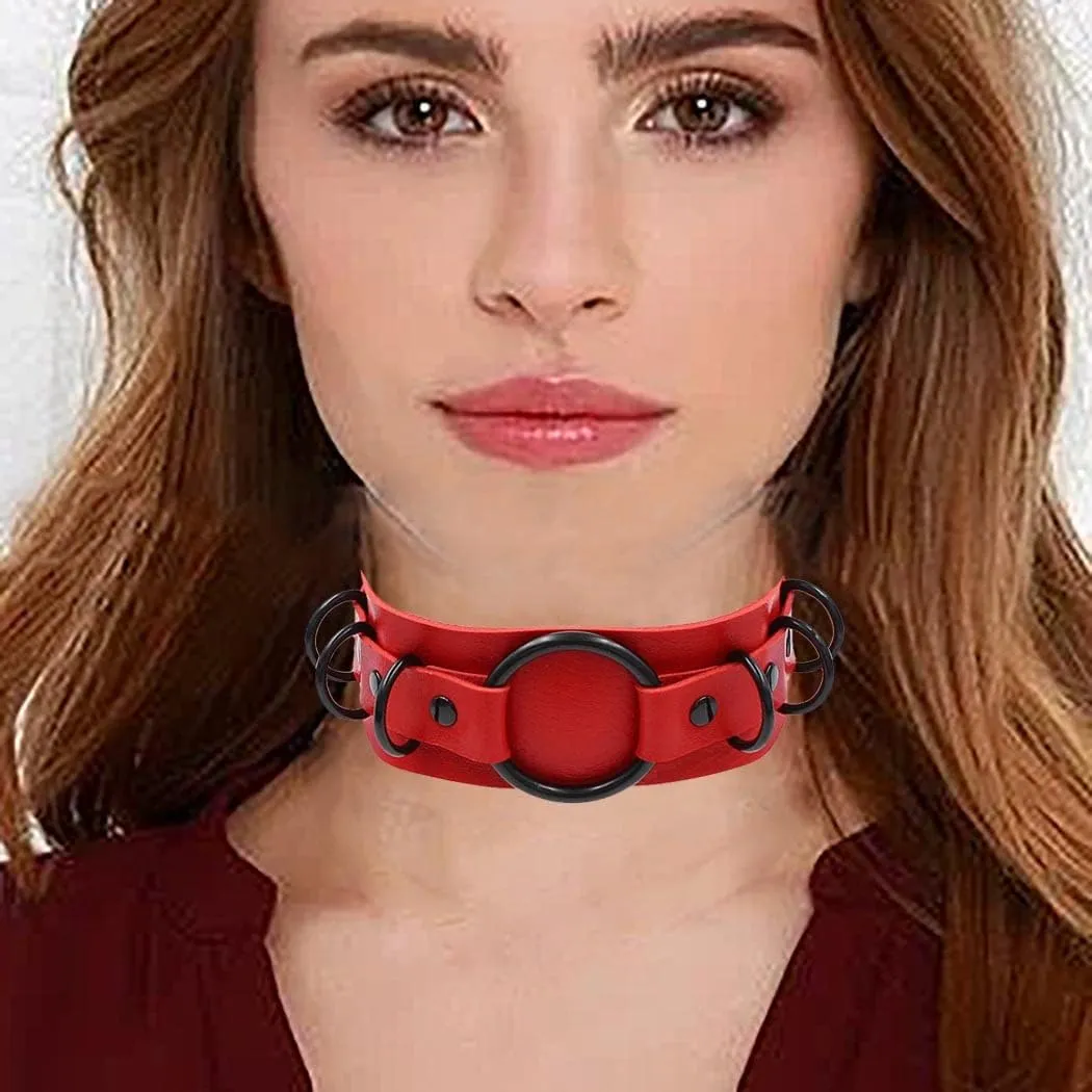 Gothic Leather Choker Necklace Punk Choker Collar Rings Nightclub Party Adjustable Necklaces Chain for Women